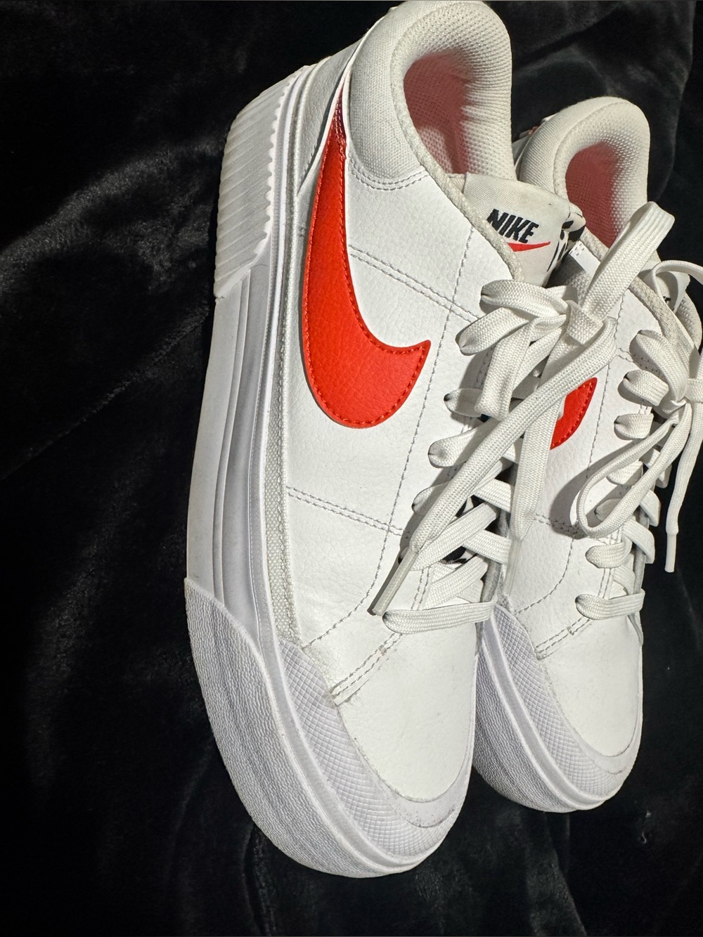 Nike court legacy White Low-Top Sneakers with Orange Swoosh Accent and leopard p